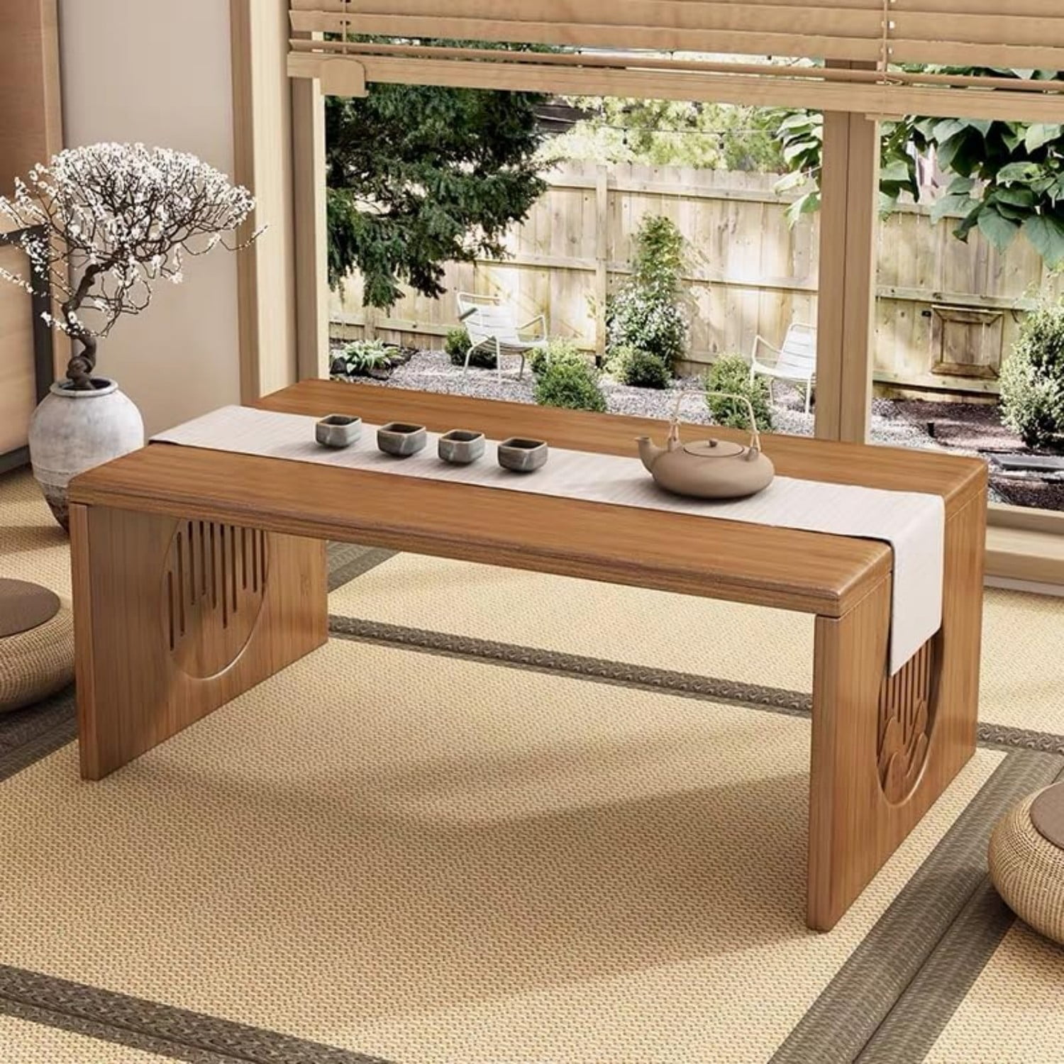 LSFA Coffee Table, Foldable Solid Wood Coffee Table, Suitable for Living Room, Bedroom, and Windowsill, Brown