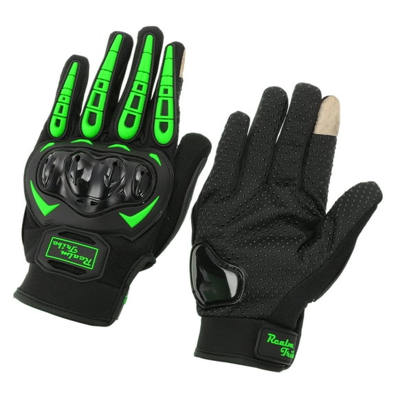 Unique Bargains XL Motorcycle Gloves Breathable Full Finger Gloves Nylon Outdoor Glove Black Green 1 Pair