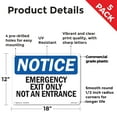 thumbnail image 2 of Emergency Exit Only Not An Entrance OSHA Notice Rigid Plastic Sign 18 Inch x 12 Inch - 5 Pack, 2 of 8