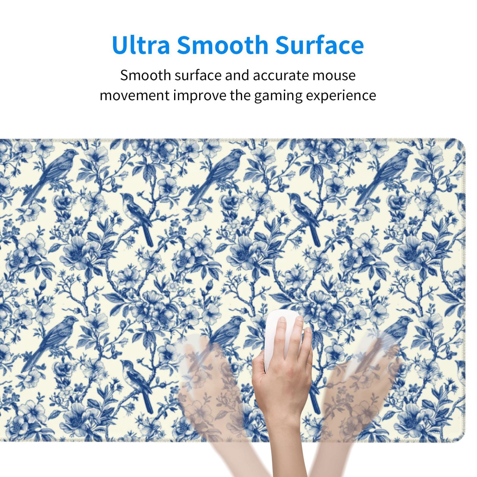 Rateoe Vintage Floral Birds Print Mouse Pad - Extended Large Gaming Mousepad,Non-Slip Stitched Edge,16x29.5 Inch
