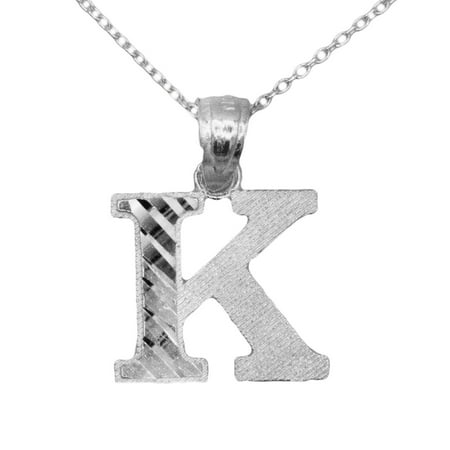 Initial 925 Silver Jewelry Pendant - 925 Sterling Silver Letter K Initial with Diamond Cut Finish Pendant Necklace (No Chain)