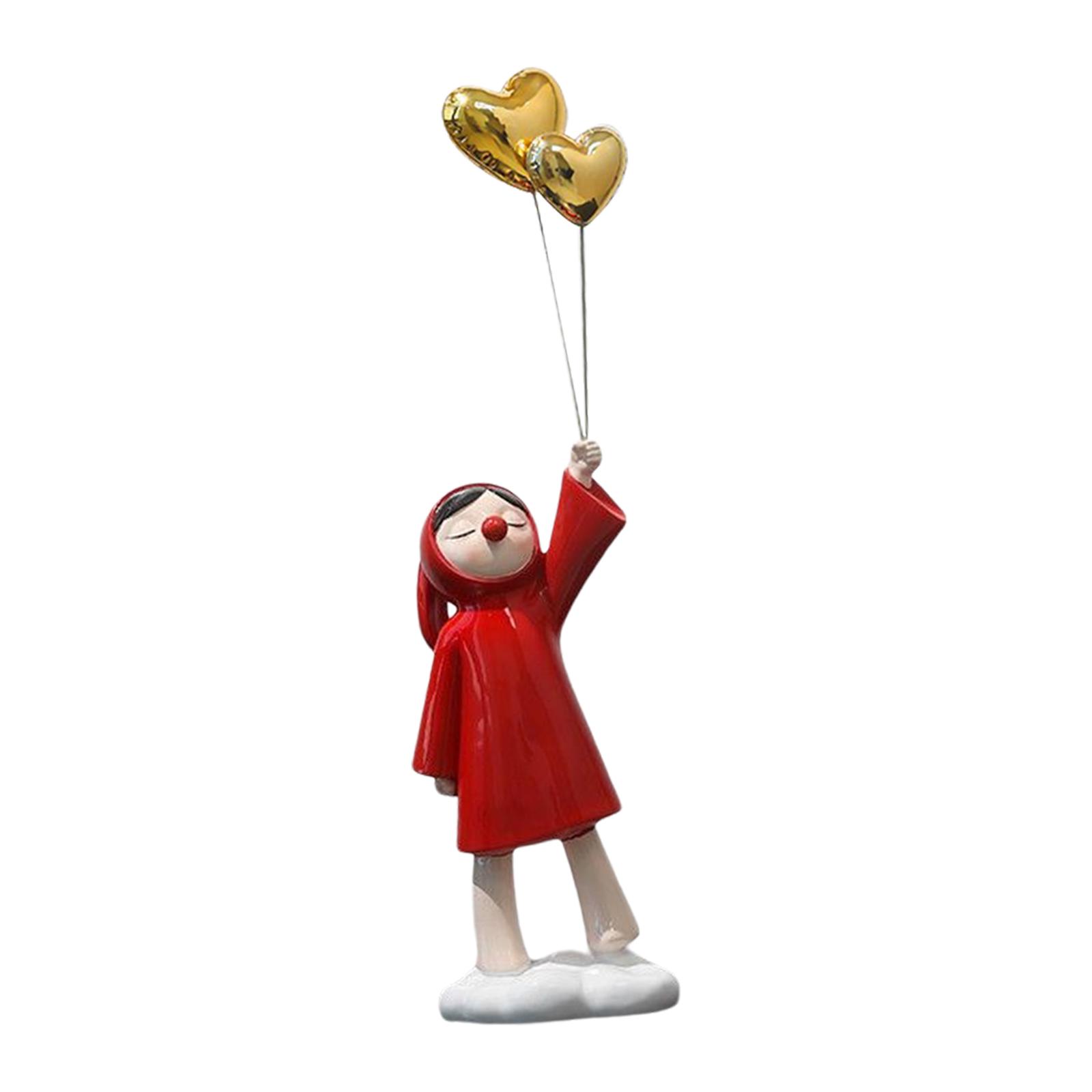 Modern Girl Statue with Balloon Resin Figurine Cute Collectible Sculpture Figure Red Hold