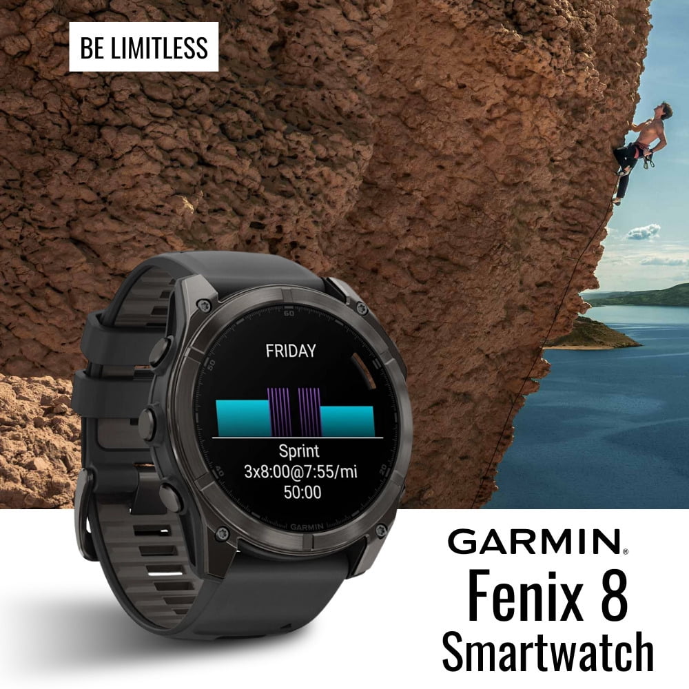 Garmin Fenix 8 AMOLED Sapphire 47mm GPS Smartwatch (Black and Pebble Gray) Bundle with Waterproof Hard Case and Charger Stand (3 Items)