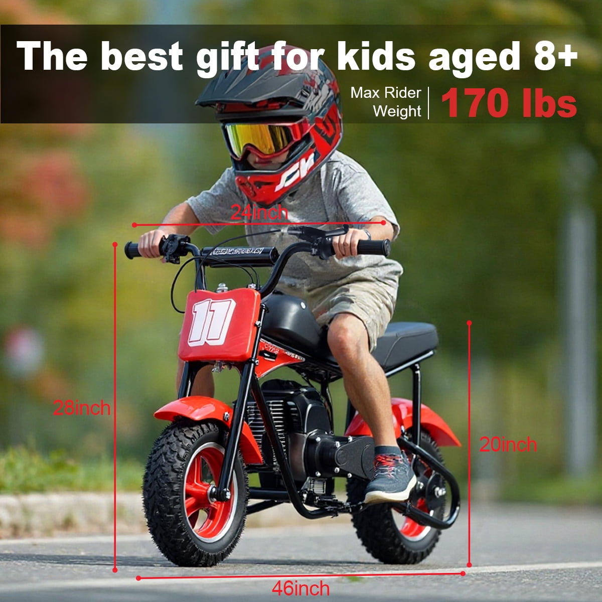 TOXOZERS Mini Bike,50cc Dirt Bike with Plush Seat,2-Stroke Mini Motor-cycle for Ages 8+,20mph Max Speed,180 lbs Weight Limit