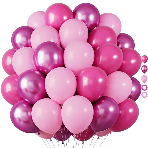 Pink Balloons Metallic Pink Balloon, 65Pcs 12Inch Hot Pink Chrome Pink Latex Balloons Light Pink Balloon and Rose Red Balloons for Girls Women Party Events Decorations