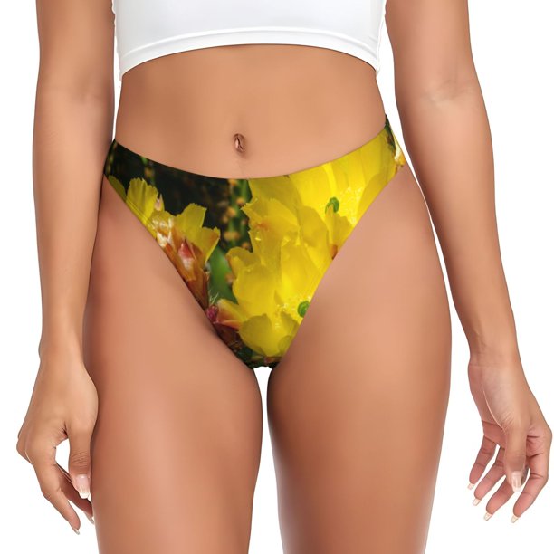 Balery Cactus Flowers Tangas de Algodón para Mujer con Estampado – Ropa Interior Sexy, Transpirable, G-string-Small