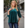 thumbnail image 2 of DARING DIVA Women's Velvet V Neck 3/4 Puff Sleeve Casual Blouse XL Peacock Blue, 2 of 8