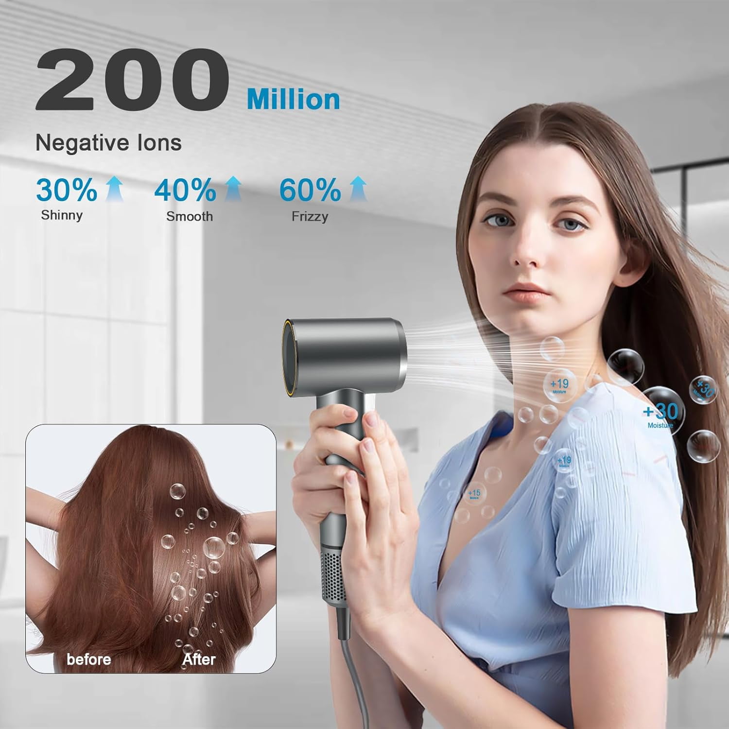 RKXQT Hair Dryer, Professional Ionic Hair Dryer for Fast Drying, High Speed Hair Blow Dryer with Diffuser for Home Salon Travel, Constant Temperature Hair Care Without Hair Damage