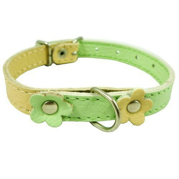 Genuine High Quality Leather Designer Dog Collar, Daisy, Studs. 11"x1/2" Wide. Fits 8"-10" Neck, Yorkshire Terrier, Puppies