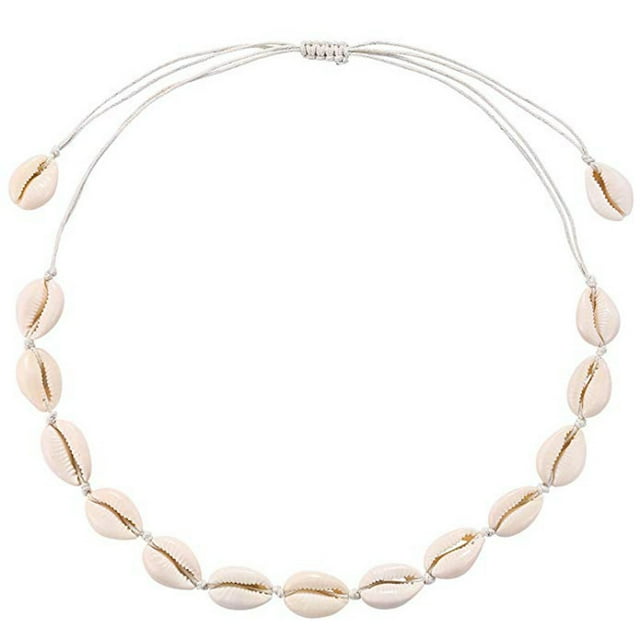 Women's Natural Cowrie Shell Necklace, Handmade Shell Choker Adjustable Necklace Hawaii Beach Boho Jewelry