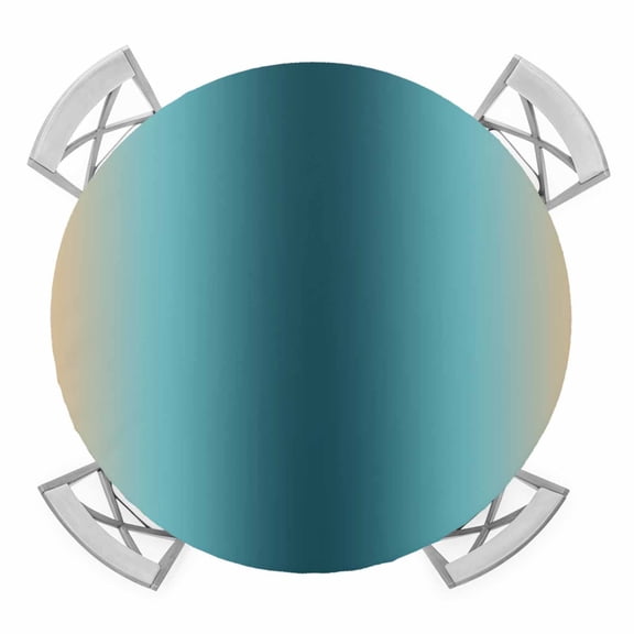 Elastic Fitted Round Tablecloth, Turquoise Yellow Ombre Waterproof Stretch Table Cover for 55"-60" Tables, Farmhouse Modern Gradient Art Washable Outdoor Tablecloths for Patio, Picnic, Camping