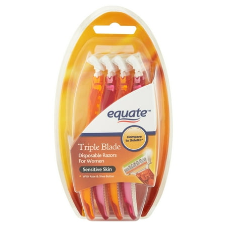 4 Disposable Razors - (2 pack) Equate Triple Blade Disposable Razors for Women, 4 Ct