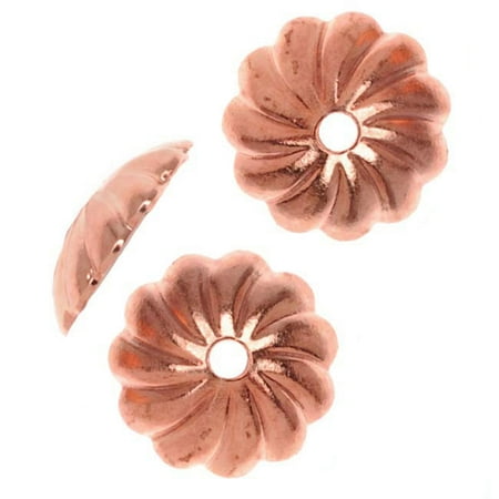 Bright Copper Bead - Genuine Bright Copper Small Corrugated Bead Caps 7mm (50)