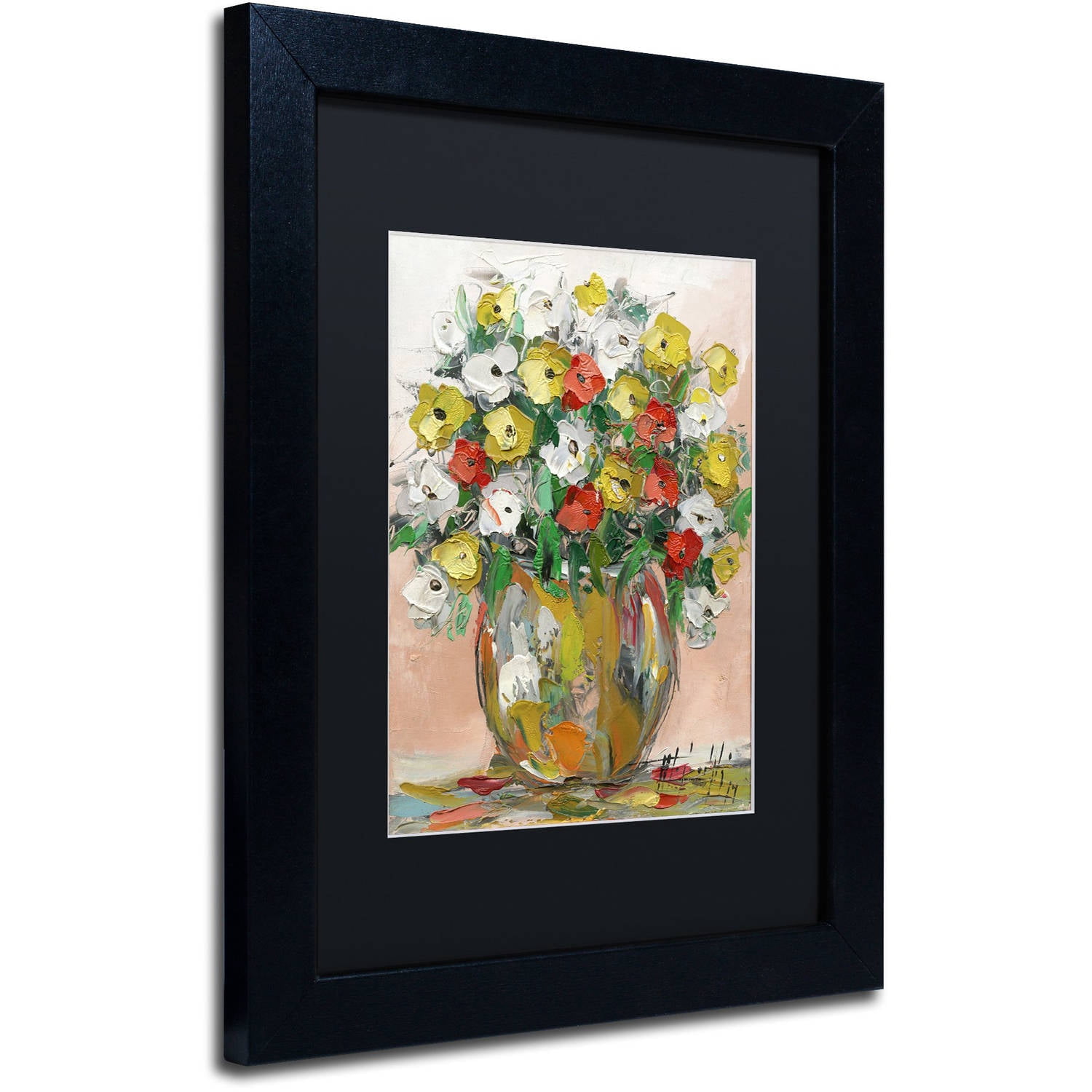Trademark Fine Art "Spring Flowers in a Vase 8" Canvas Art by Hai Odelia, Black Matte, Black Frame