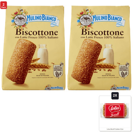 2 Pack | Mulino Bianco: "Biscottone" Shortbread Cookies With Crumbly Pastry - 24.69 Oz (700G) [ Italian Import ] & 2x Lotus Biscoff Cookies 0.2oz