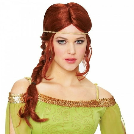 Medieval Maiden Side Braided Long Natural Red Wig Adult Costume Accessory