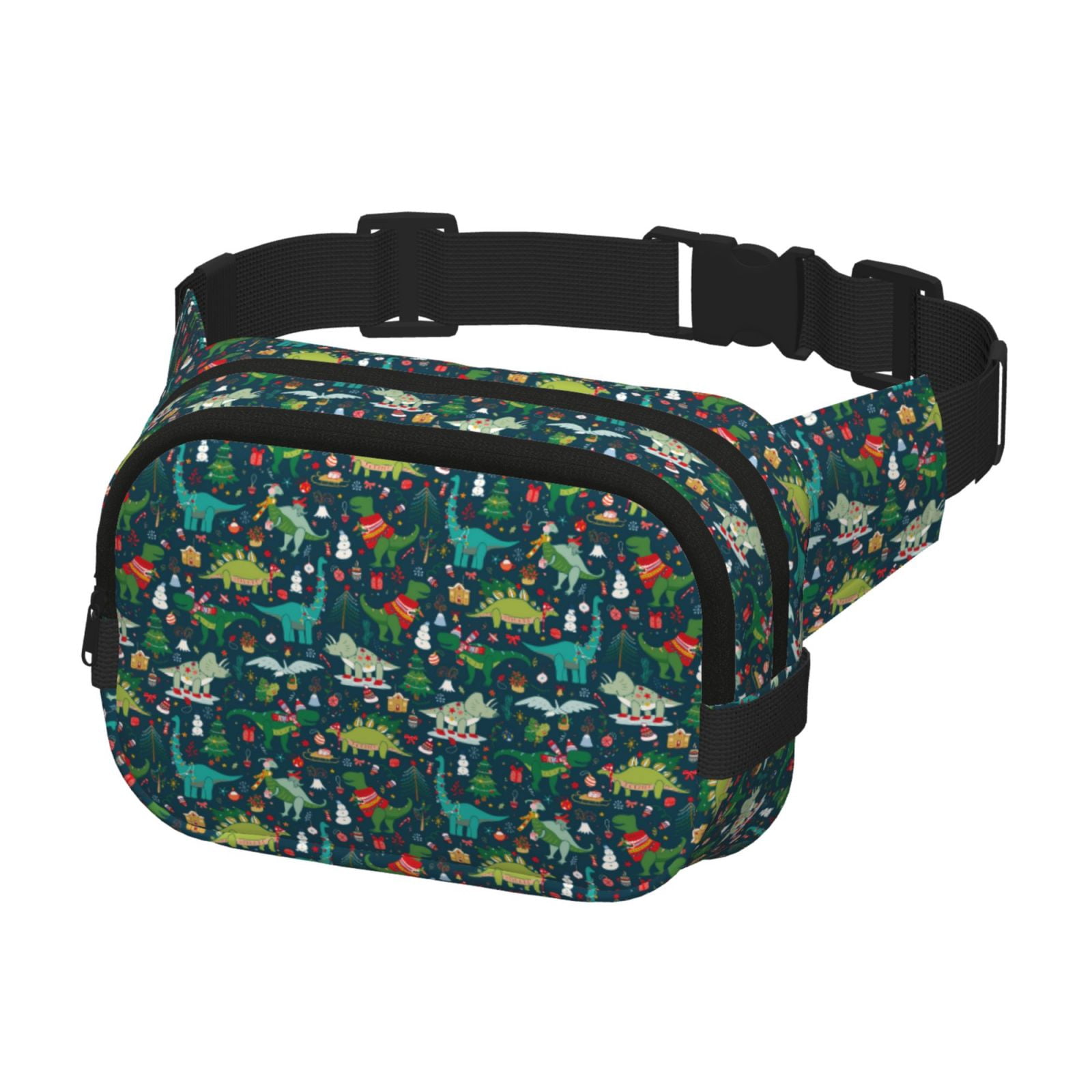 Picia Christmas Dinosaur colorful Print Square Double-Layer Waist Bag Mini Adjustable Waist Belt Bag Exercise Running Travel Hiking
