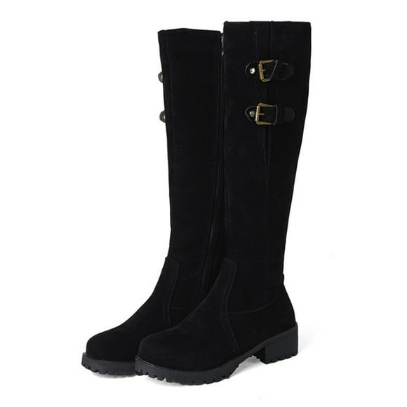 Amzcrzy Mid Calf Boots for Women Oversized Thickened Warm Cotton Boots Belt Buckle High Sleeve Boots Zipper Knight Boots Women's Boots Shoes for Women Boots for Women Ladies Boots Women Footwear