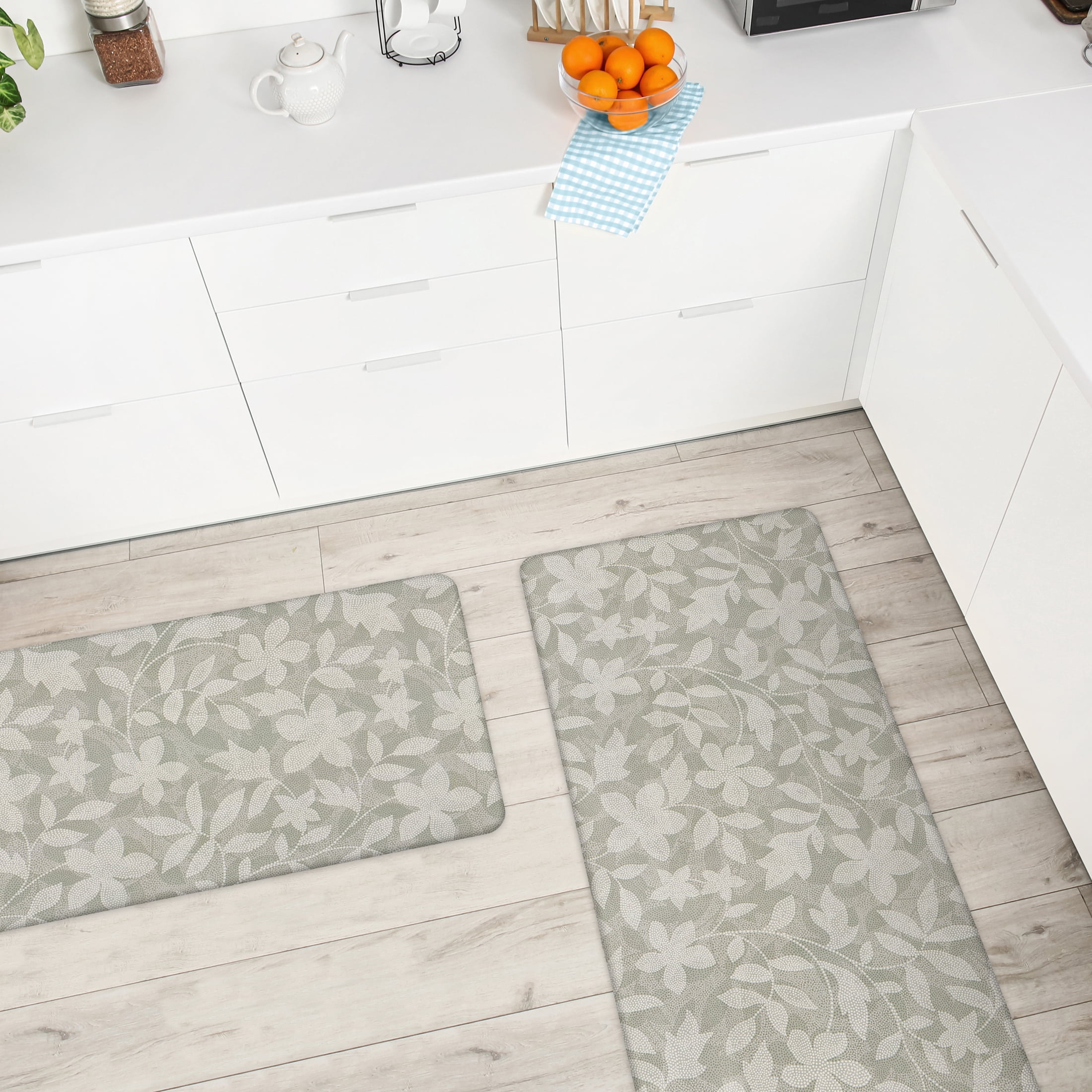 Apache Mills Cushion Comfort Dots Botanical Kitchen Anti-Fatigue Mat, 18" x 30" & 20" x 41", 2 pack