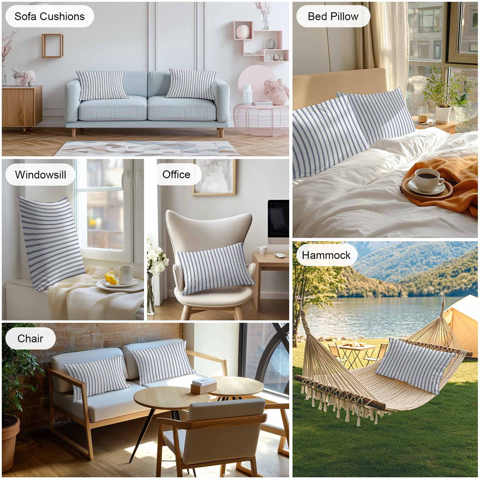 Outdoor Waterproof Throw Pillow Covers Set of 2 Blue Stripe Decorative Pillowcases Lumbar Outdoor Pillows Cushion Case 20x12 Inch Vertical Striped Patio Pillows for Couch Sofa Bed Garden