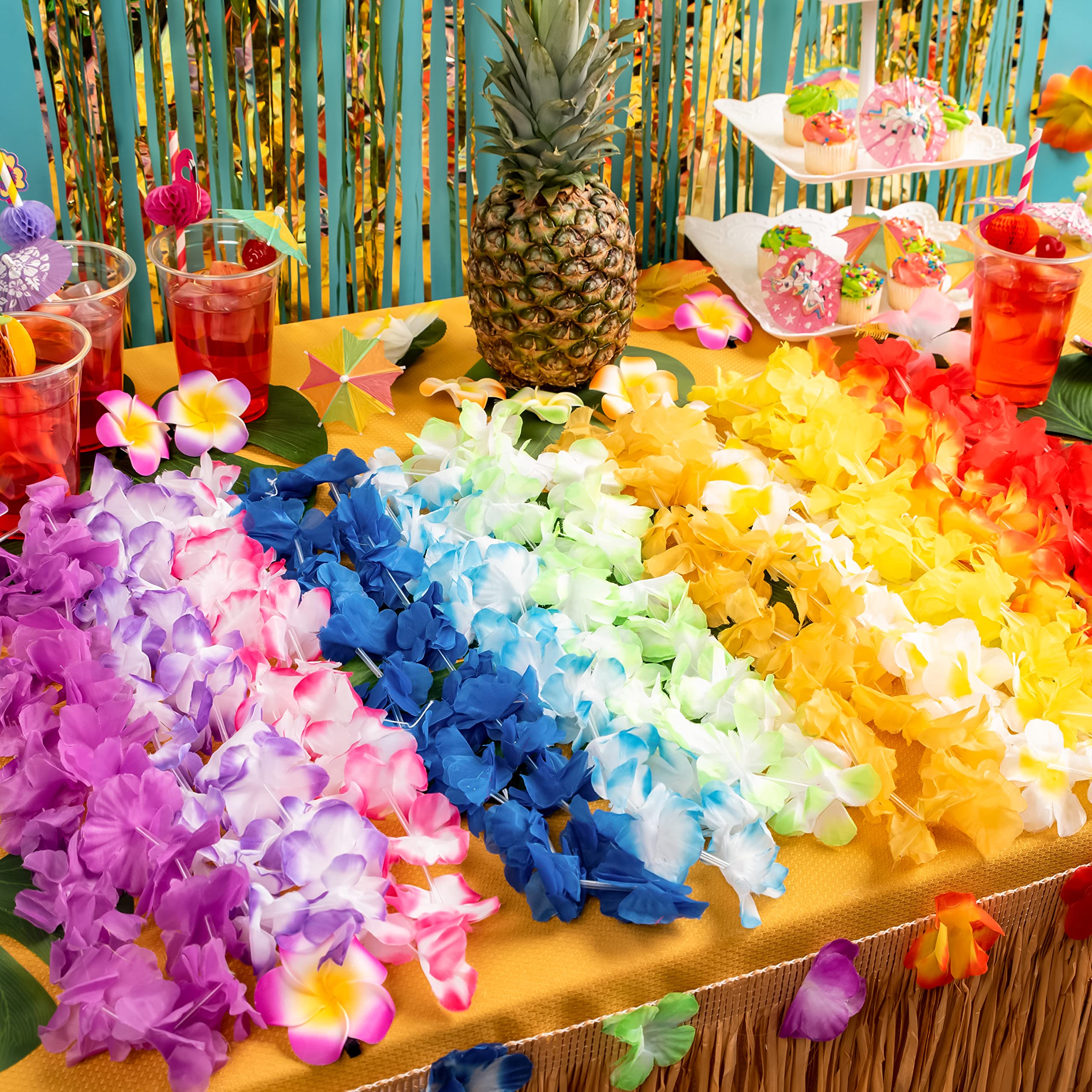 Syncfun 36 Pcs Hawaiian Leis Bulk, Flower Leis Luau Party Decorations Wedding Favors Holiday Silly String Beach Birthday Party Supplies - image 5 of 8