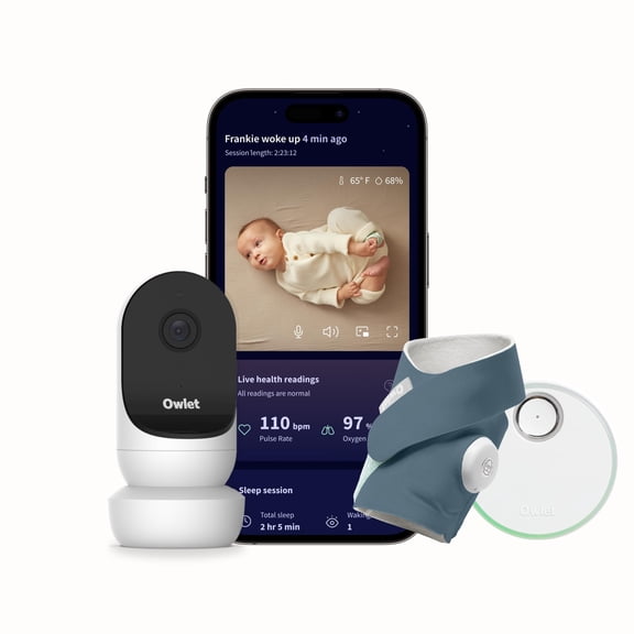 Monitor inteligente para bebés Owlet® Dream Duo: Dream Sock® Plus Owlet Cam 2 aprobado por la FDA: rastrea y notifica la frecuencia del pulso y el oxígeno mientras ve al bebé en video WiFi HD de 1080p