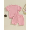 thumbnail image 5 of Elippeo Baby Girl 2Pcs Spring Outfits 0-3 Years Fuzzy Letter Embroidery Short Sleeve Tops + Shorts Set Toddler Clothes, 5 of 10