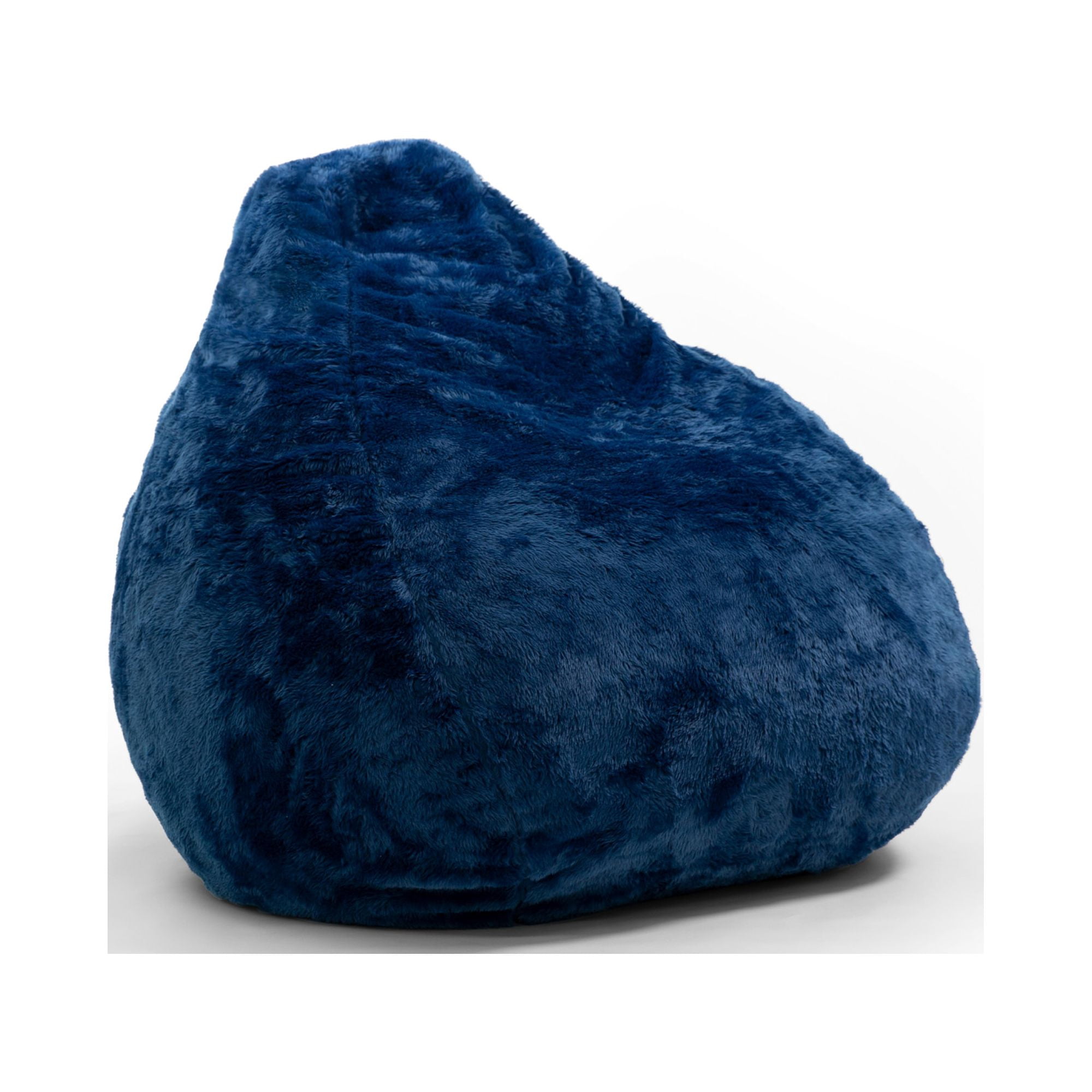Big Joe Lotus Foam Filled Teardrop Bean Bag Chair with Removable Cover, Navy Short Shag, Soft Faux Fur, 4 feet Big