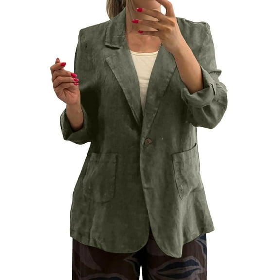 Niaviben Long Blazers for Women Linen Blazer Women Loose Cardigan for Women Blazers Jackets Women Womens Blazer Jackets for Women Trendy Green M
