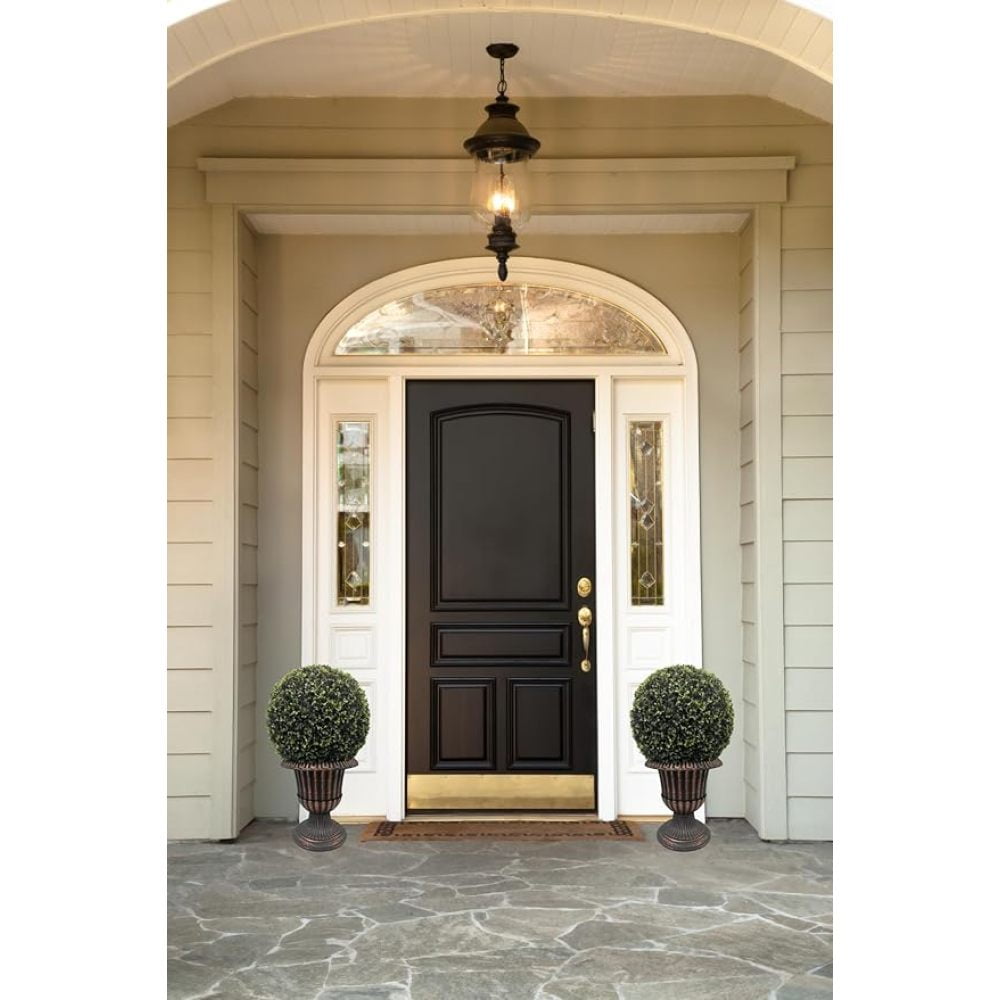 Holaki 24" Ball Topiary in Bronze Pedestal Pot, Artificial Faux Plant for Indoor and Outdoor