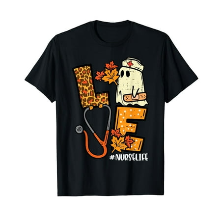 

Leopard Ghost Nurse Halloween Costume Fall Scrub Top Men T-Shirt