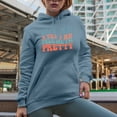 thumbnail image 2 of Buy Me a Tea and Tell Me I'm Pretty, Funny Tea Drinker or Lover Quote, Groovy Retro Wavy Text Merch Gift, Light Blue Hooded Sweatshirt or Hoodie, 3XL, 2 of 5
