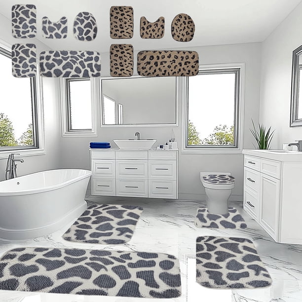 Set de 5 piezas para esterillas de baño antideslizantes y suaves - felpa de terciopelo polar, alfombras súper absorbentes y lavables en gris oscuro y marrón para suelo de baño