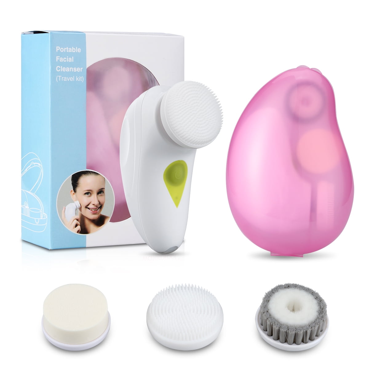 Rechargeable Handheld 3in1 Electric Facial Cleansing System Scrubber Exfoliator Travel Set