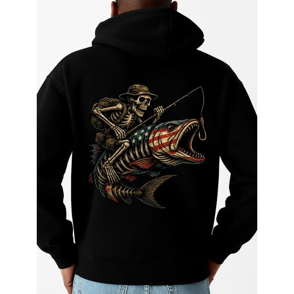 Skull Fishing funny hoodies men sweater hoodie black Casual Outdoor Jogging & Fitness Training Pullover, Regular Fit, Hooded Design, Comfortable Pullover vintage Original Unisex Shirt Short Sleeve t