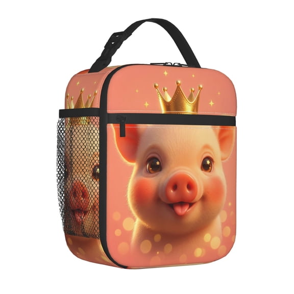 Pig Lunch Bag Insulated Reusable Cooler Tote Cute Cartoon Portable Meal Prep Bag Side Mesh Pocket Work Office Picnic