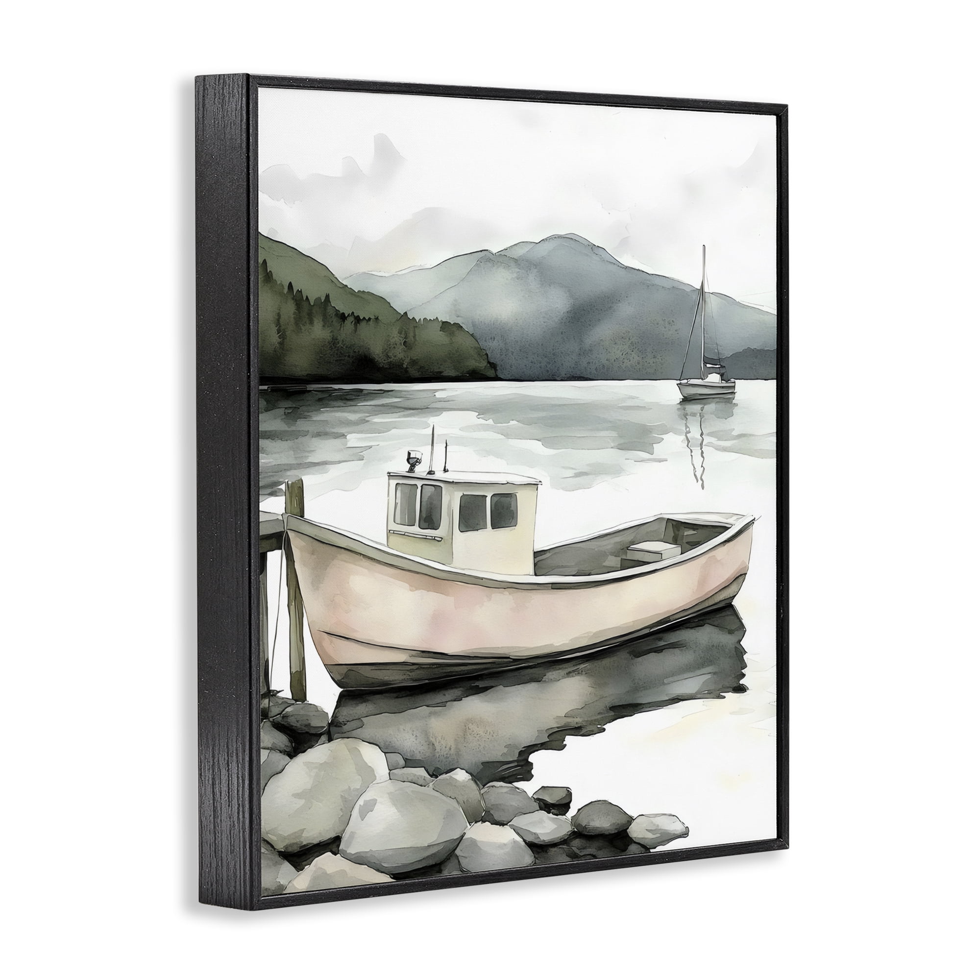 Stupell Industries Coastal Calm Docked Boat Black Framed Giclee Art, design by Riley B