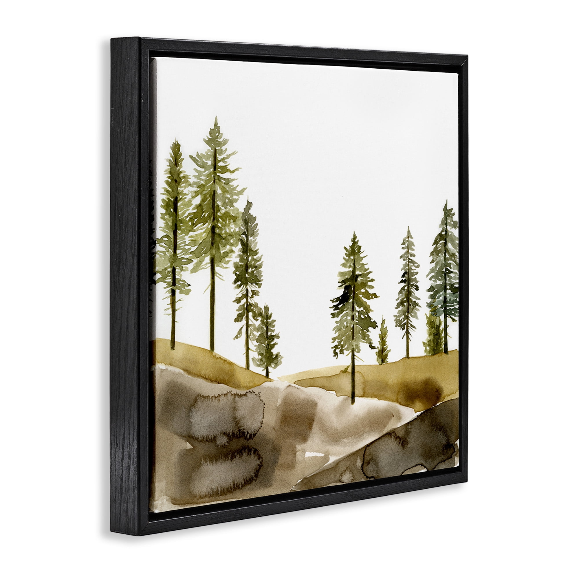 Stupell Industries Pine Tree Forest Watercolor Landscape Painting Black Floater Framed Canvas Art Print Wall Art, 25 x 25