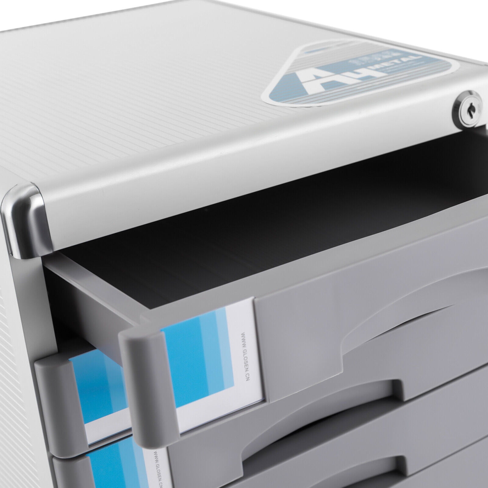 Office Filing Cabinet 7 Drawer Aluminum Alloy File Cabinet W/ Lock Desktop Grey