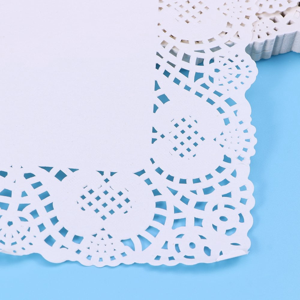JUNWELL 140pcs Disposable Oil-absorbing Rectangle White Lace Paper Doilies Cake Box Liner Packaging Paper Pad