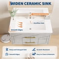 thumbnail image 3 of Yeshouse Mueble de baño de 76 cm con lavabo, mueble flotante con lavabo de cerámica, 2 cajones grandes con tirador dorado, mueble de baño moderno de pared con lavabo, 3 of 6