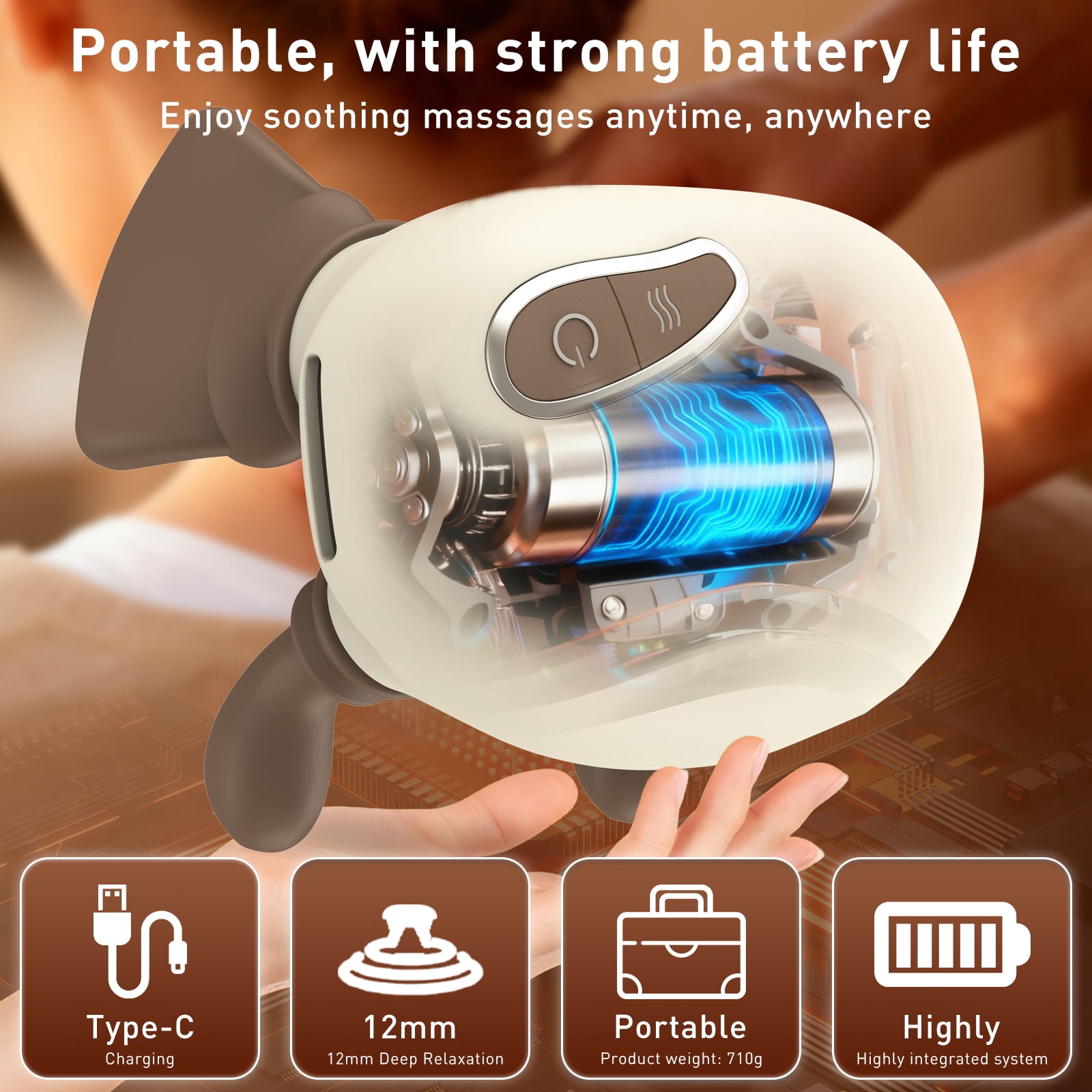 4D Wireless Neck Shoulder Massager, Bionic Hands Deep Tissue Massage, Portable Electric Kneading Shiatsu Back Massager, 3 Relax Massage Modes, for Body Relief, Gifts