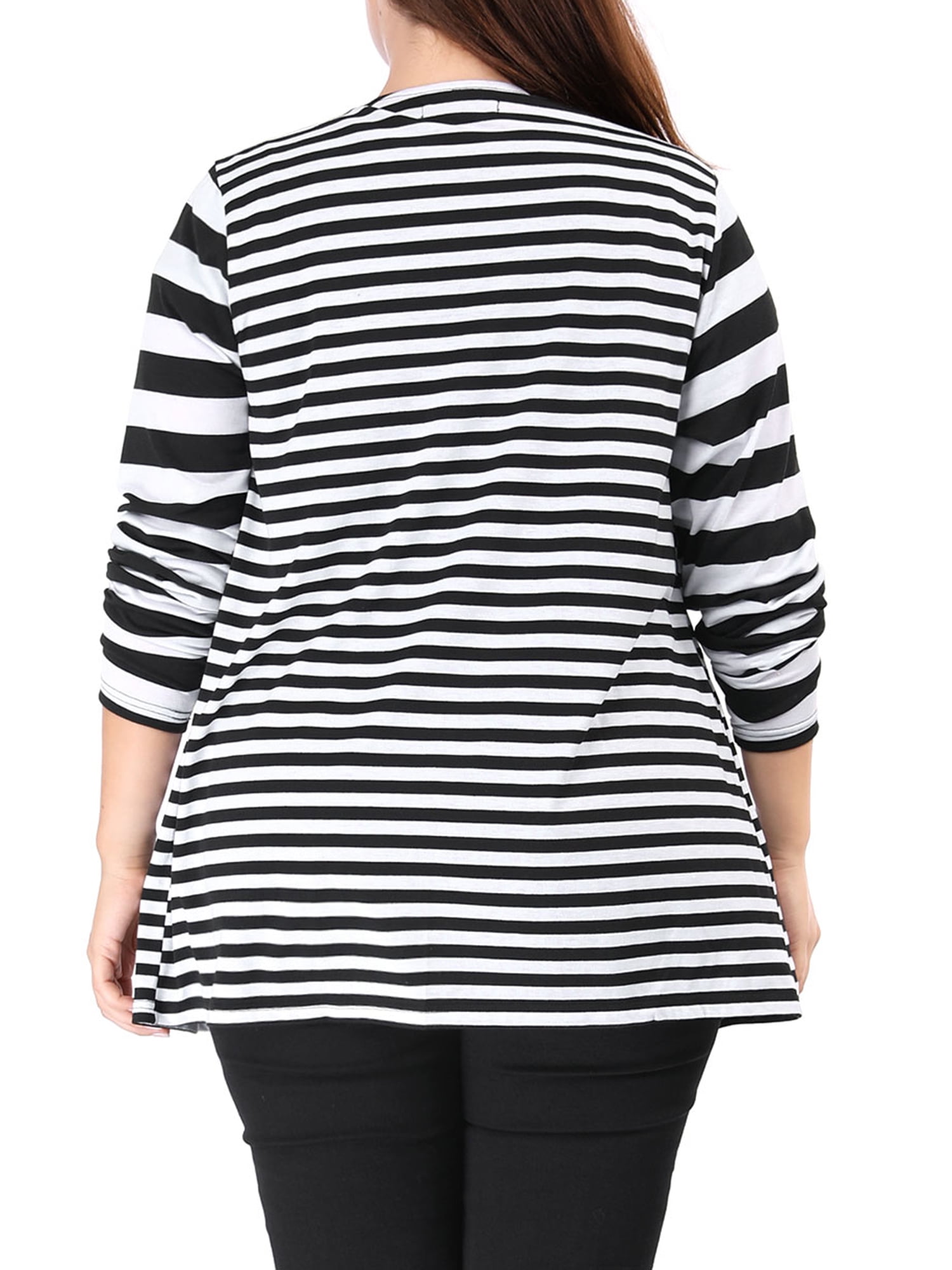 Unique Bargains Women's Plus Size Open Front Striped Mixed Cardigan 3X Black