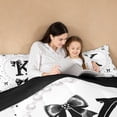 thumbnail image 5 of meiyoeat Black Ribbon Bowknot 7-Piece King Bedding For Girls,Lovely Bowtie Alphabet Print K King Bed In A Bag For Kids,Black Reversible, 5 of 7