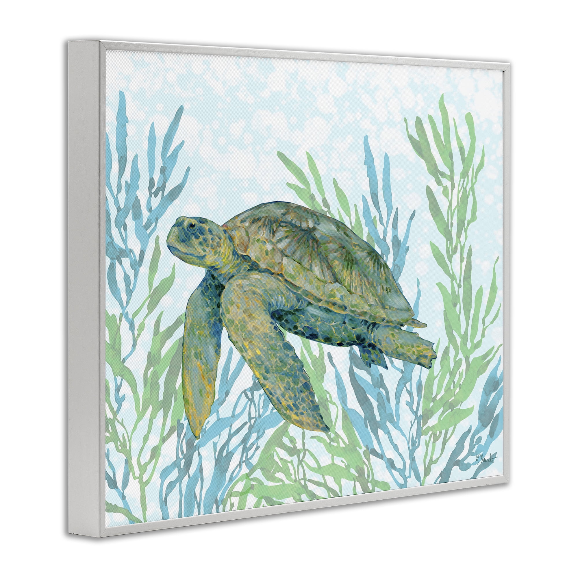 Stupell Industries Tasman Turtle in Seagrass White Framed Giclee Art, design by Paul Brent