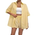 thumbnail image 2 of adaychics Matching Shirt and Shorts Set Women Two Piece Striped Button Up Top and Shorts Outfits Casual Sets Daily Wear, 2 of 7