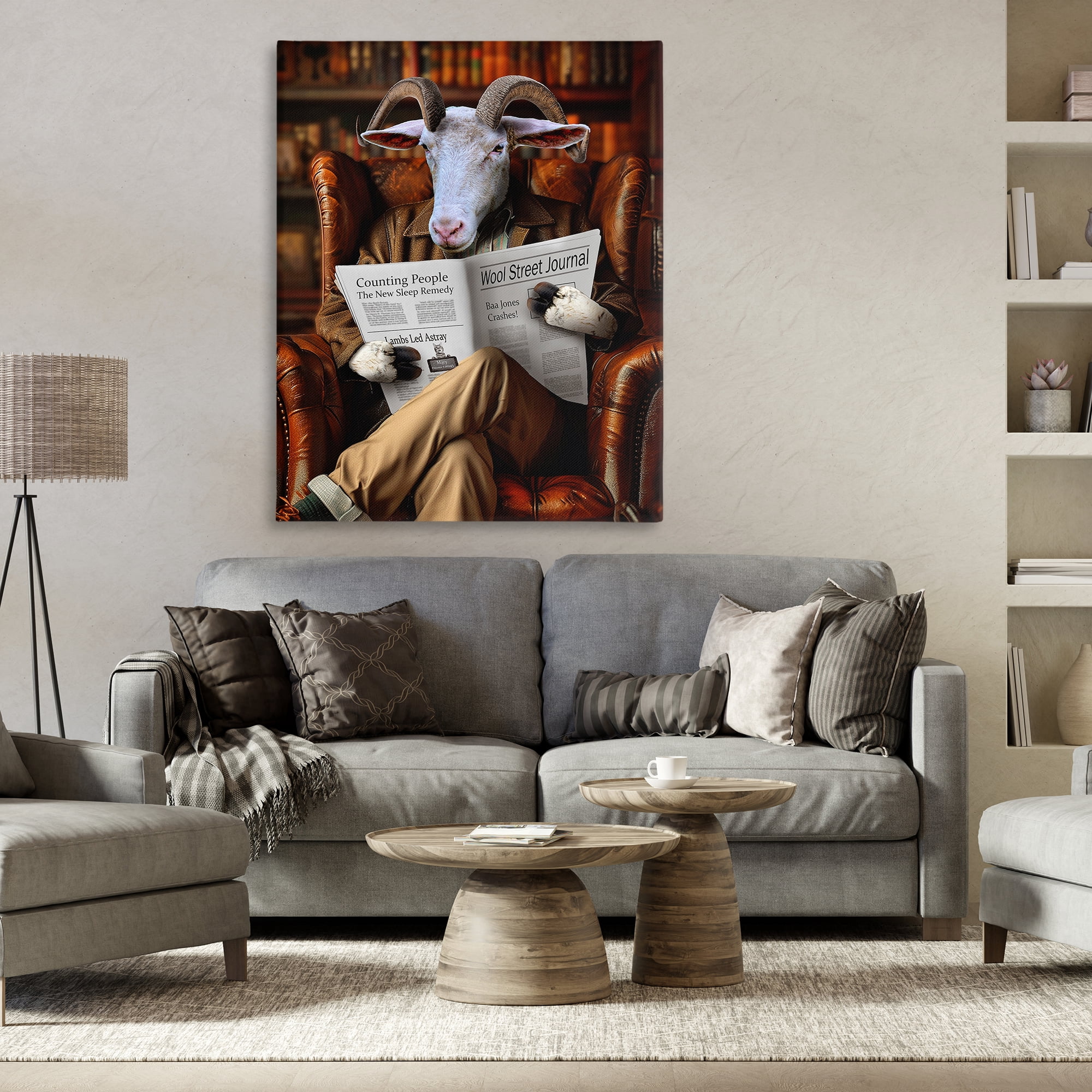Stupell Industries Goat in Vintage Library Animals & Insects Painting Gallery Wrapped Canvas Art Print Wall Art, 36 x 48