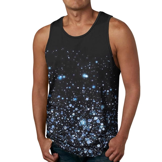 Fashnice Débardeurs pour Hommes Imprimé Ciel Étoilé Été Sans Manches T-Shirts de Course Décontractés Style A 4TG