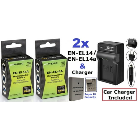 2-Pc EN-EL14a Battery & Fast Charger For Nikon D3100 D3200 D3300 D3400 D5100 D5200 D5300 D5500 Df P7000 P7100 P7700 (Best Battery For Nikon D5100)