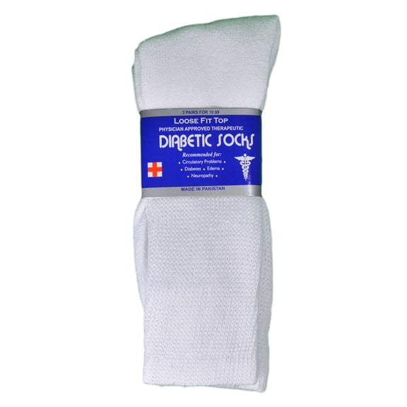 Lot of 3 Pairs Mens White Diabetic Socks Loose Fit Big Size 13-15 Blue Label